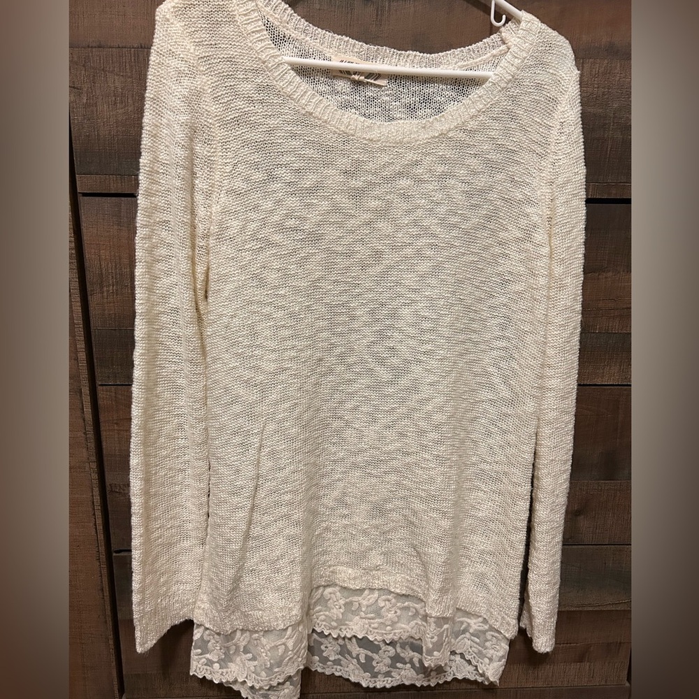 Women’s Sweater | Pink Rose XL White Cream Lace